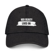 Her Beauty Lives On Denim Hat | Adjustable Memorial Cap | Embroidered Tribute Hat for Women | Casual Everyday Denim Cap | Fashion Accessory Remembrance Hat | Gift for Her Memorial Cap | Stylish Tribute Adjustable Hat | Lightweight Embroidered Denim Cap | Sentimental Everyday Wear Cap | Durable Memorial Gift Hat