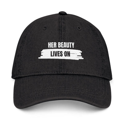 Her Beauty Lives On Denim Hat | Adjustable Memorial Cap | Embroidered Tribute Hat for Women | Casual Everyday Denim Cap | Fashion Accessory Remembrance Hat | Gift for Her Memorial Cap | Stylish Tribute Adjustable Hat | Lightweight Embroidered Denim Cap | Sentimental Everyday Wear Cap | Durable Memorial Gift Hat