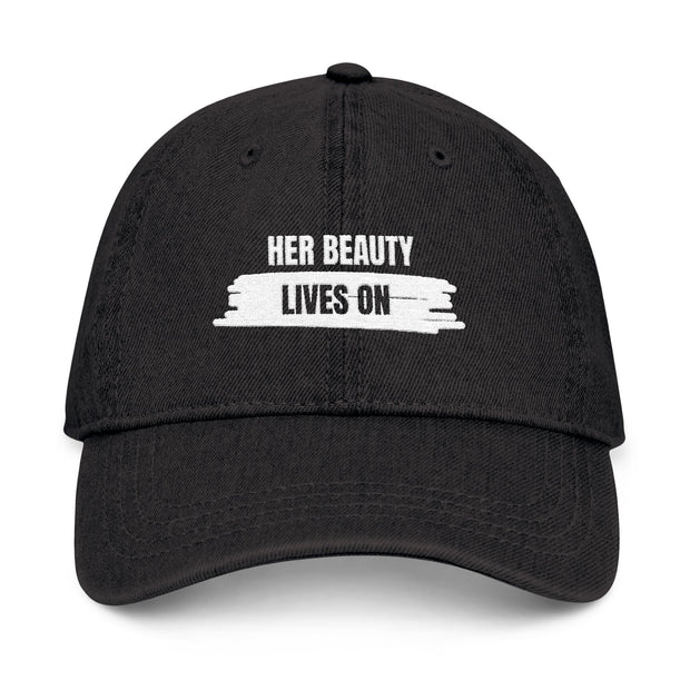 Her Beauty Lives On Denim Hat | Adjustable Memorial Cap | Embroidered Tribute Hat for Women | Casual Everyday Denim Cap | Fashion Accessory Remembrance Hat | Gift for Her Memorial Cap | Stylish Tribute Adjustable Hat | Lightweight Embroidered Denim Cap | Sentimental Everyday Wear Cap | Durable Memorial Gift Hat