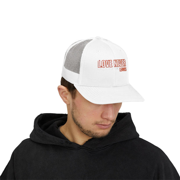 Love Never Leaves Trucker Cap | Memorial Snapback Hat | Gift for Moms Cap | Stylish Summer Hat for Her | Thoughtful Remembrance Cap | Breathable Mesh Trucker Hat | Memory Gift Hat for Women | Casual Everyday Cap | Adjustable Snapback with Quote | Sentimental Cap for Mom