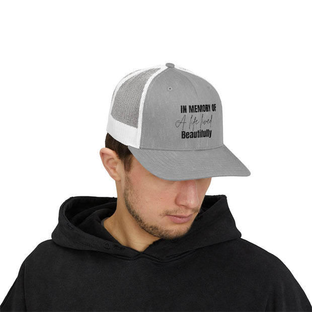 In Memory Trucker Cap | Adjustable Memorial Snapback Hat | Remembrance Gift Cap | Thoughtful Bereavement Headwear | Memorial Wear Trucker Hat | Commemorative Mesh Cap | Sympathy Gift Adjustable Hat | Lightweight Memorial Cap | Daily Wear Remembrance Hat | Tribute Trucker Cap

